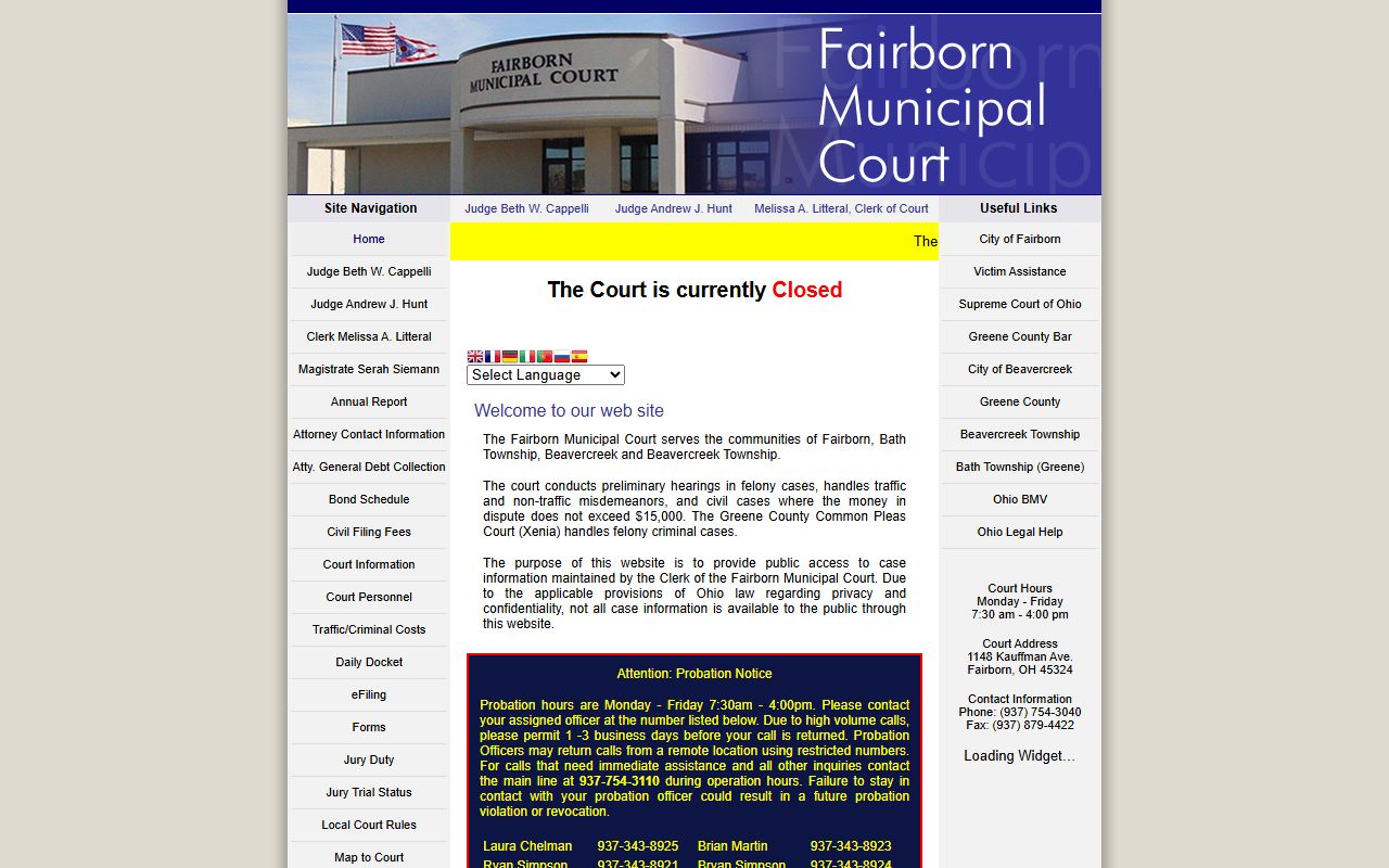 Beavercreek Ohio court docket Fairborn Municipal Court website