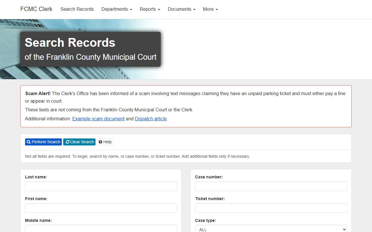 Columbus Ohio court docket Franklin County Municipal Court search portal