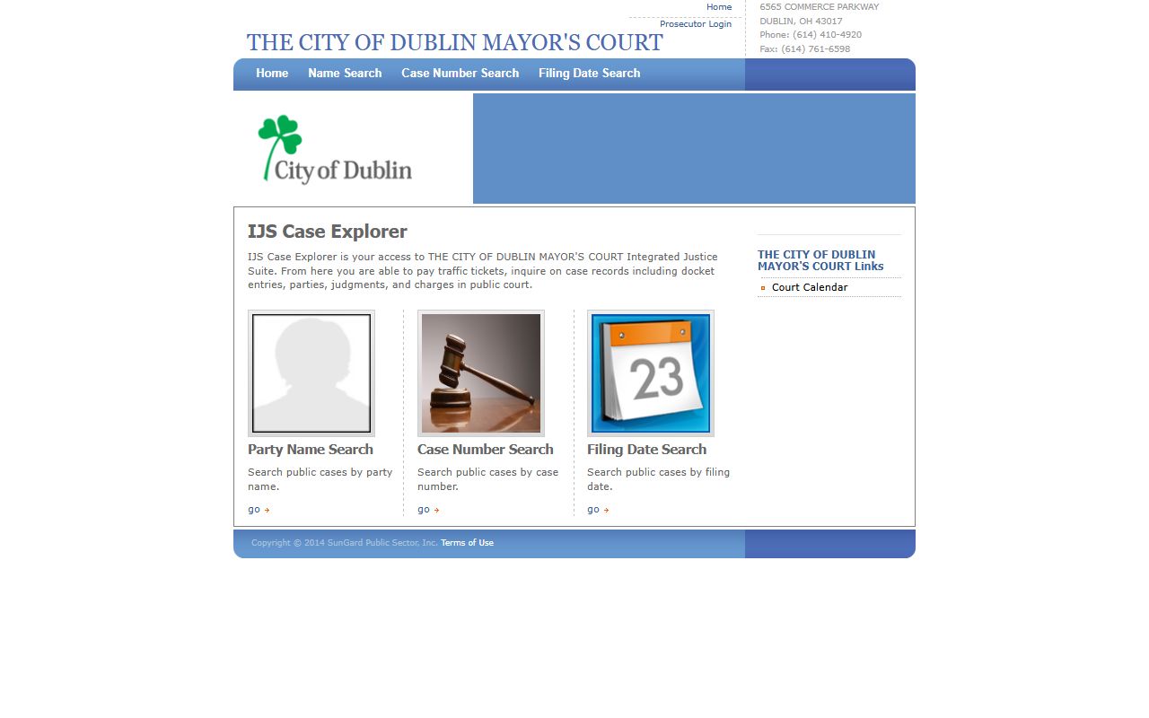 Dublin Ohio court docket Mayor's Court Case Explorer search interface