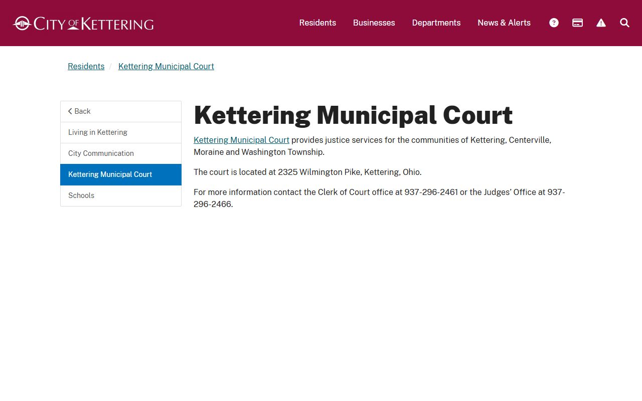 Kettering Ohio court docket municipal court website