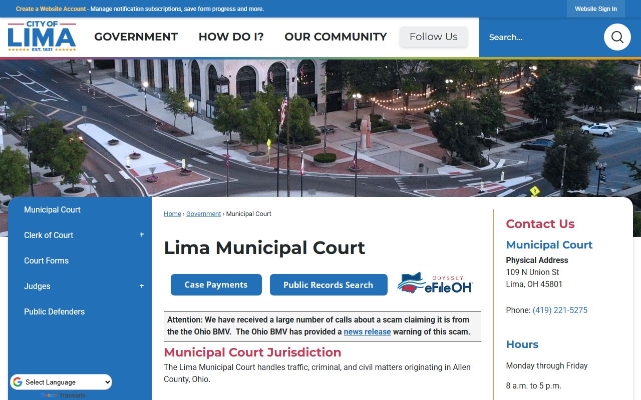 Lima Ohio court docket Lima Municipal Court website homepage