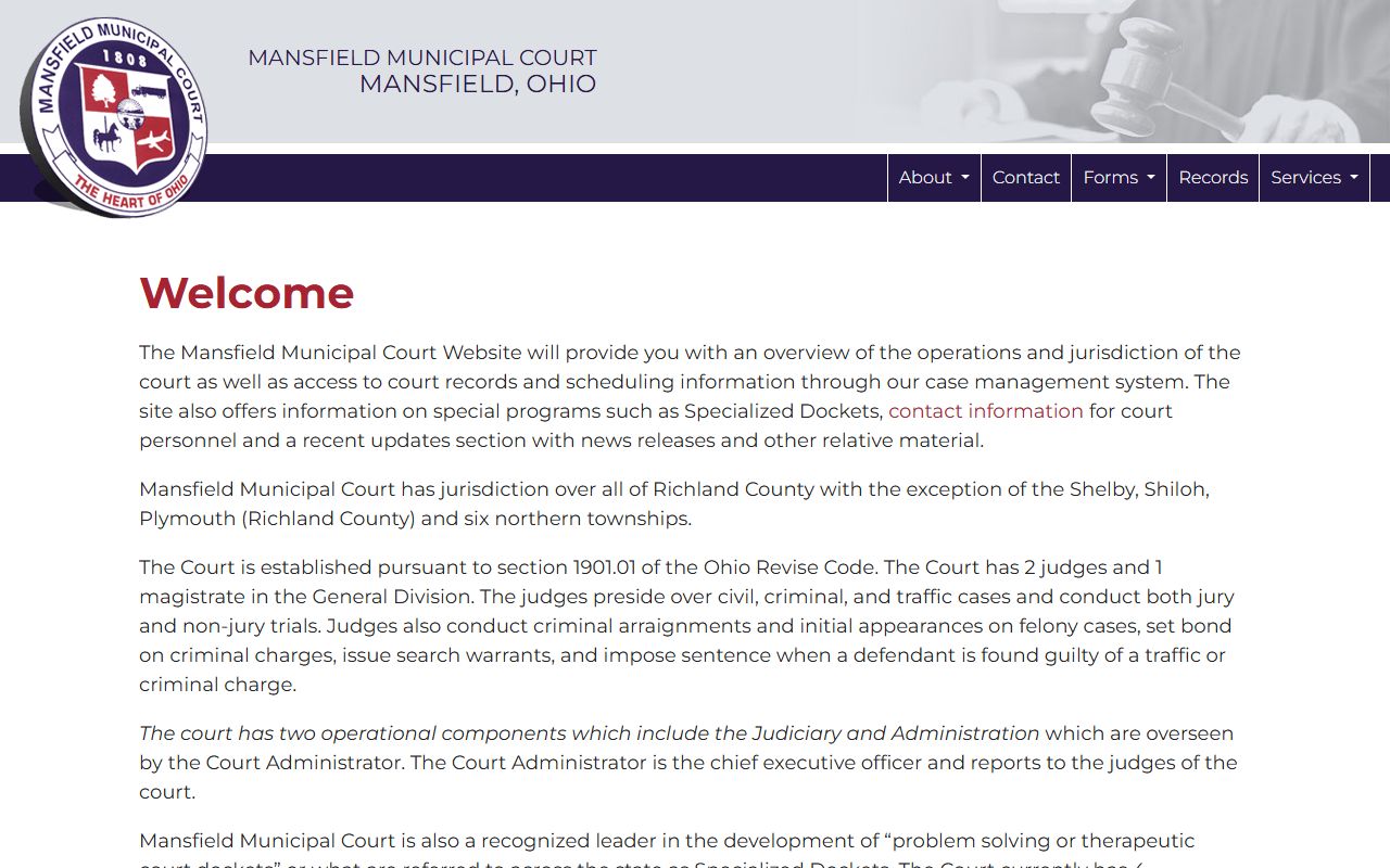 Mansfield Ohio court docket municipal court website