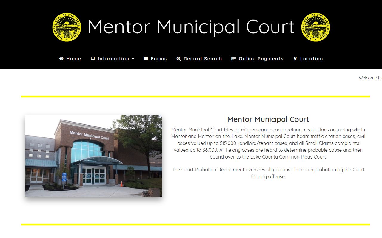 Mentor Ohio court docket Mentor Municipal Court official website