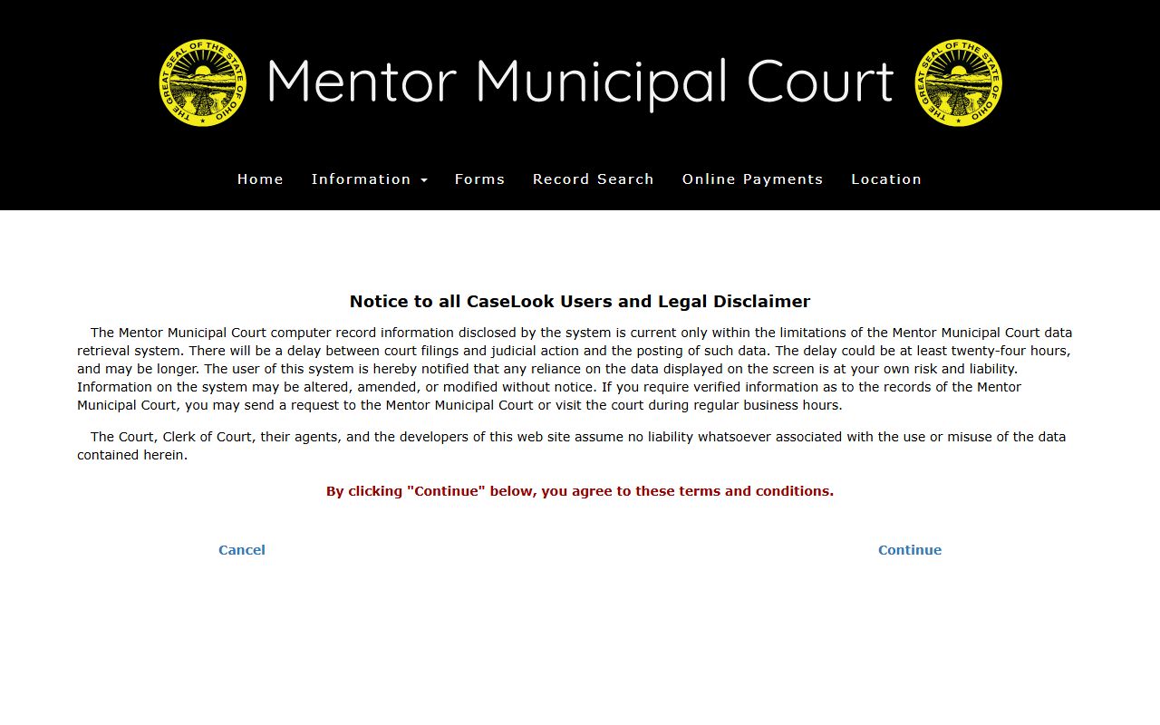 Mentor Ohio court docket record search portal