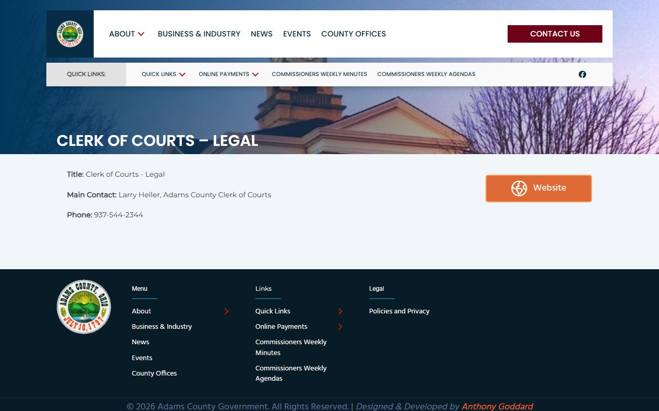 Adams County government Clerk of Courts legal division court docket page