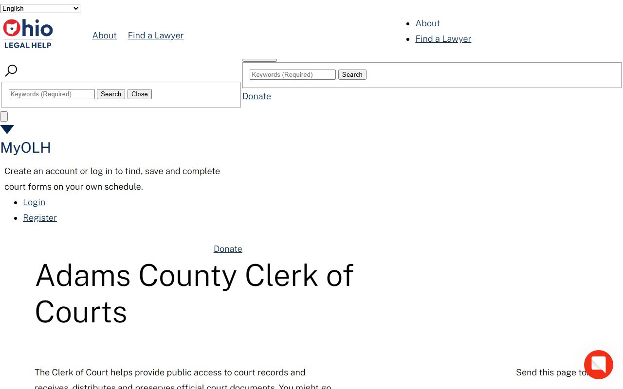 Ohio Legal Help resource page for Adams County court docket access