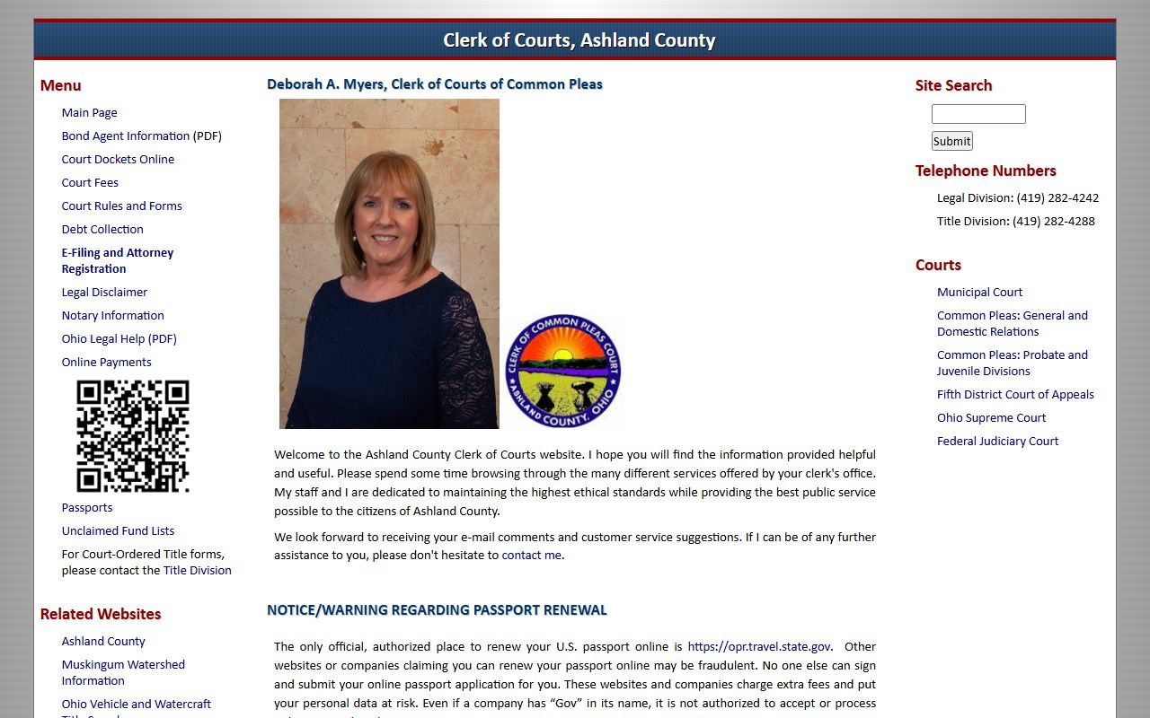Ashland County Clerk of Courts website for court docket search