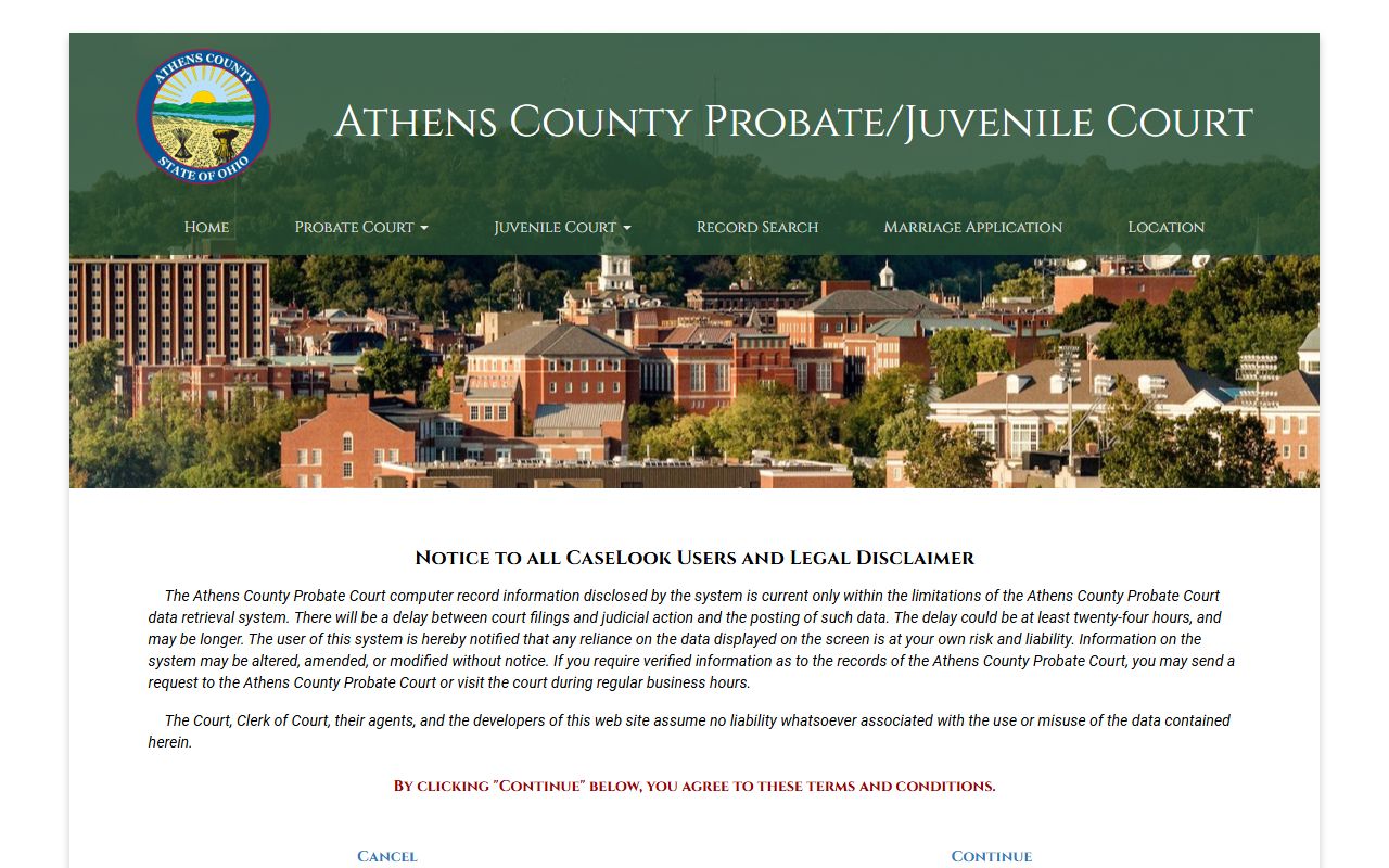 Athens County Probate Court record search for court docket entries