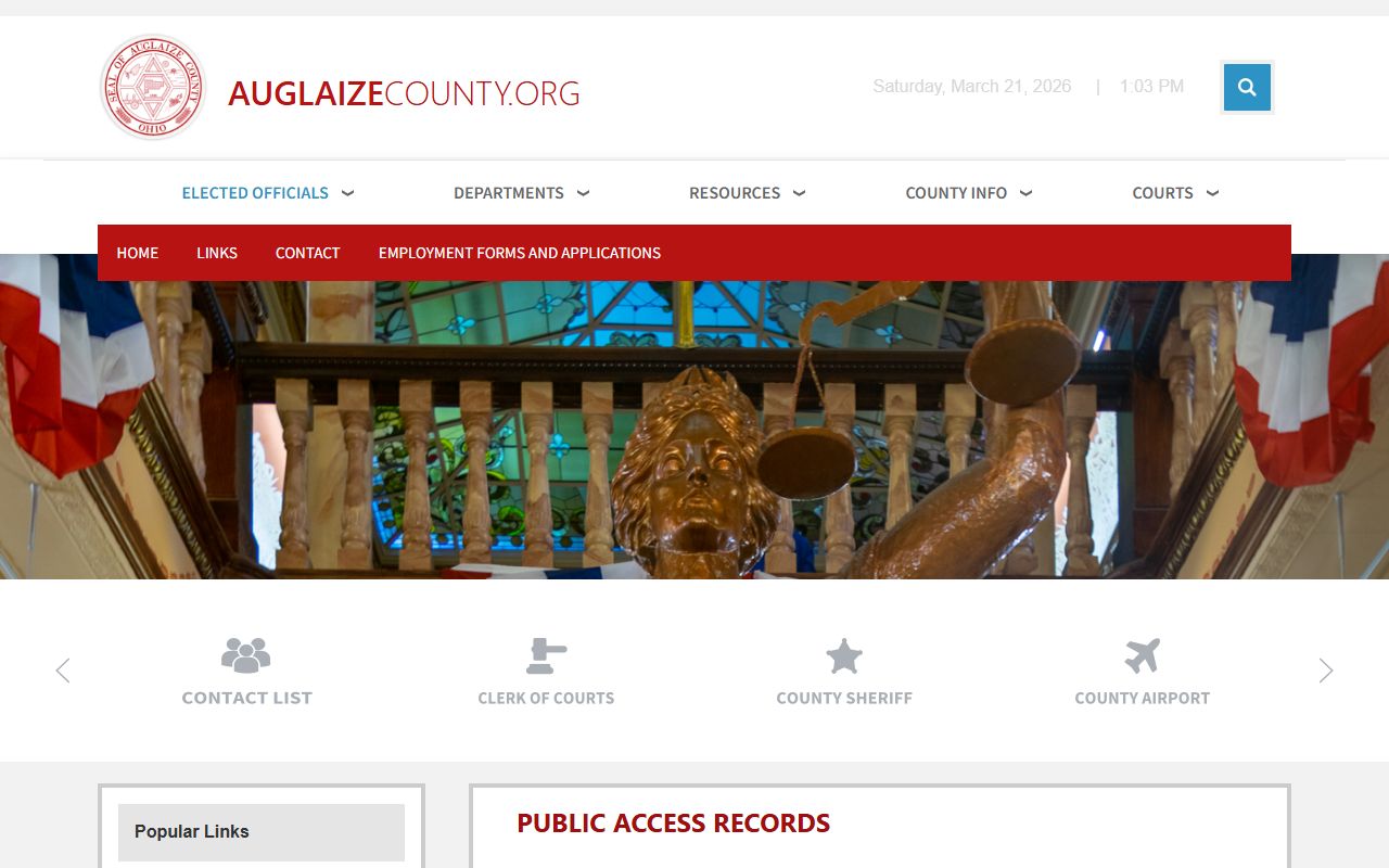 Auglaize County public access records page for court docket search