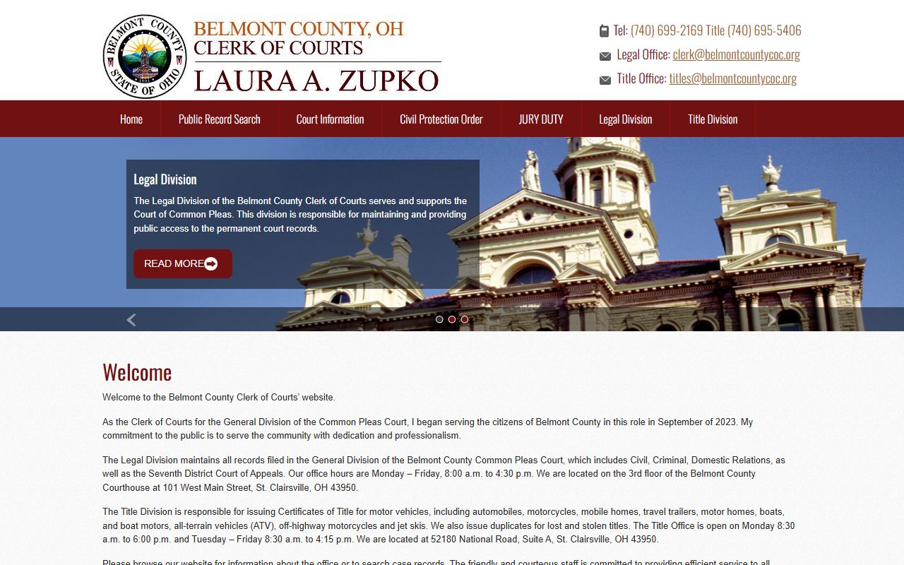 Belmont County Clerk of Courts website for court docket records