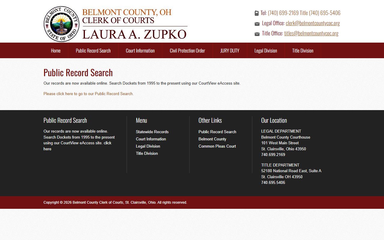 Belmont County statewide records search for court docket data