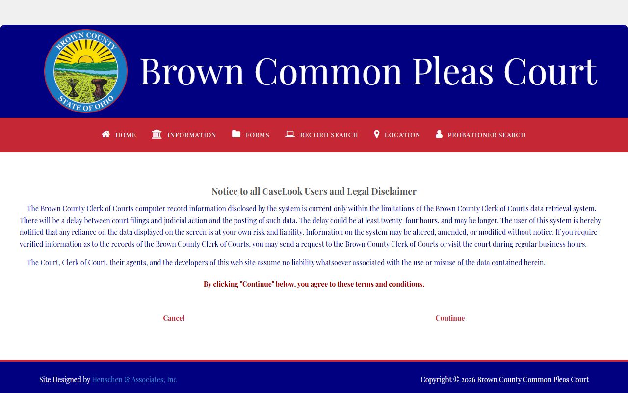 Brown County record search portal for court docket entries