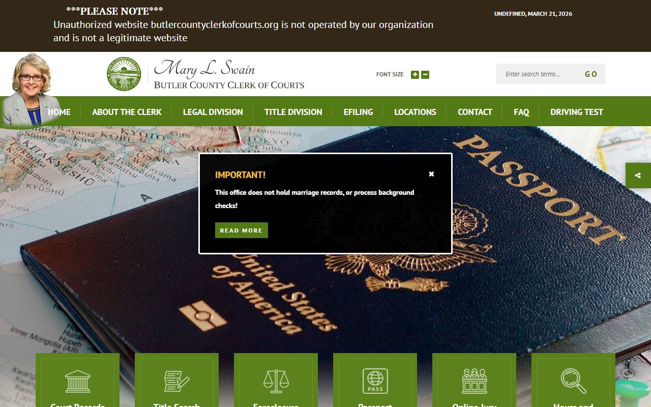 Butler County Clerk of Courts website for court docket search