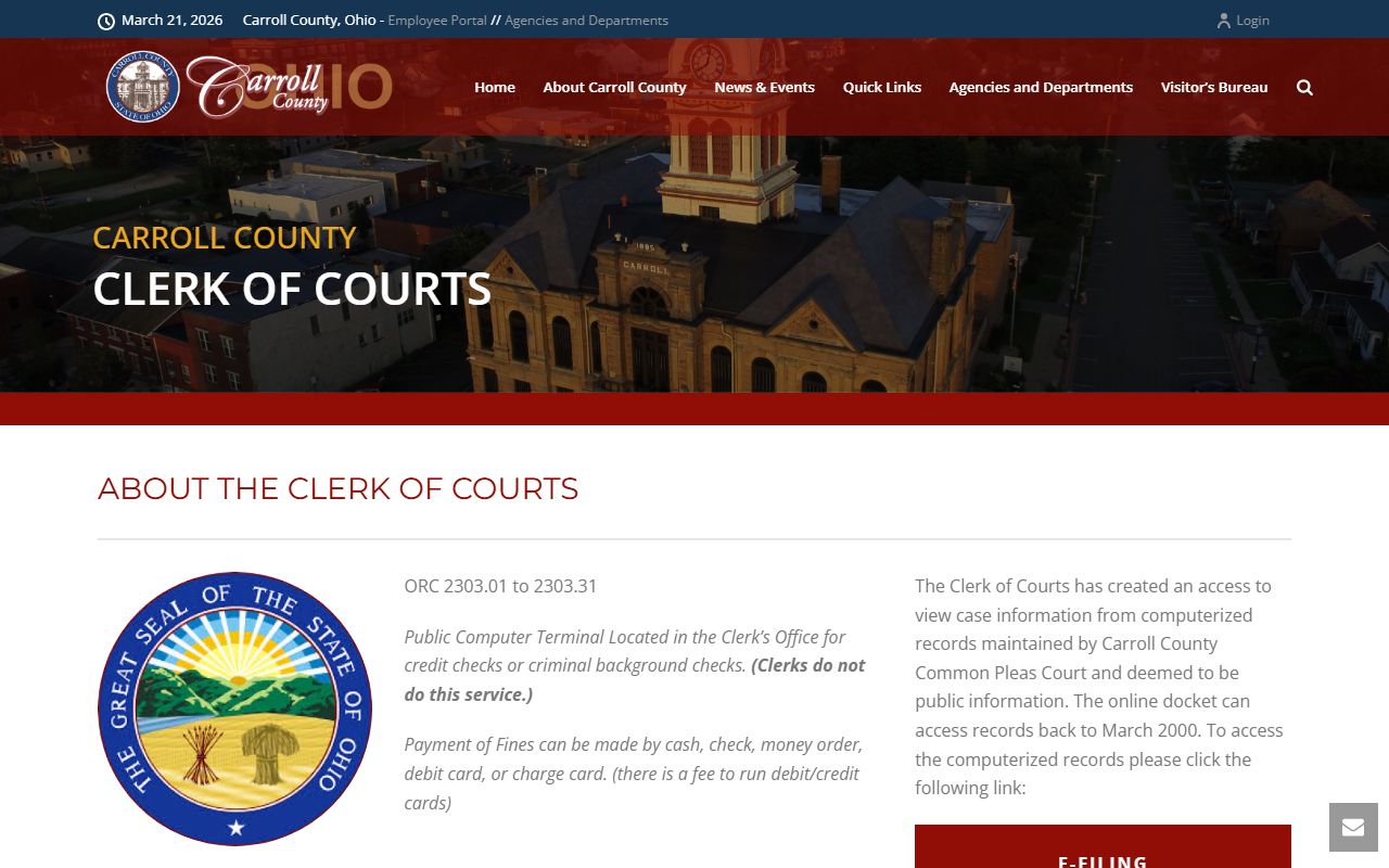 Carroll County Clerk of Courts page for court docket access