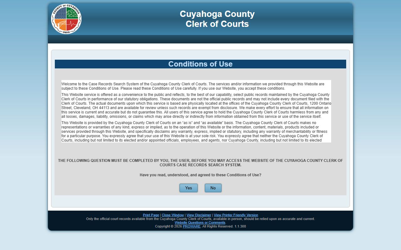 Cuyahoga County Ohio court docket search portal