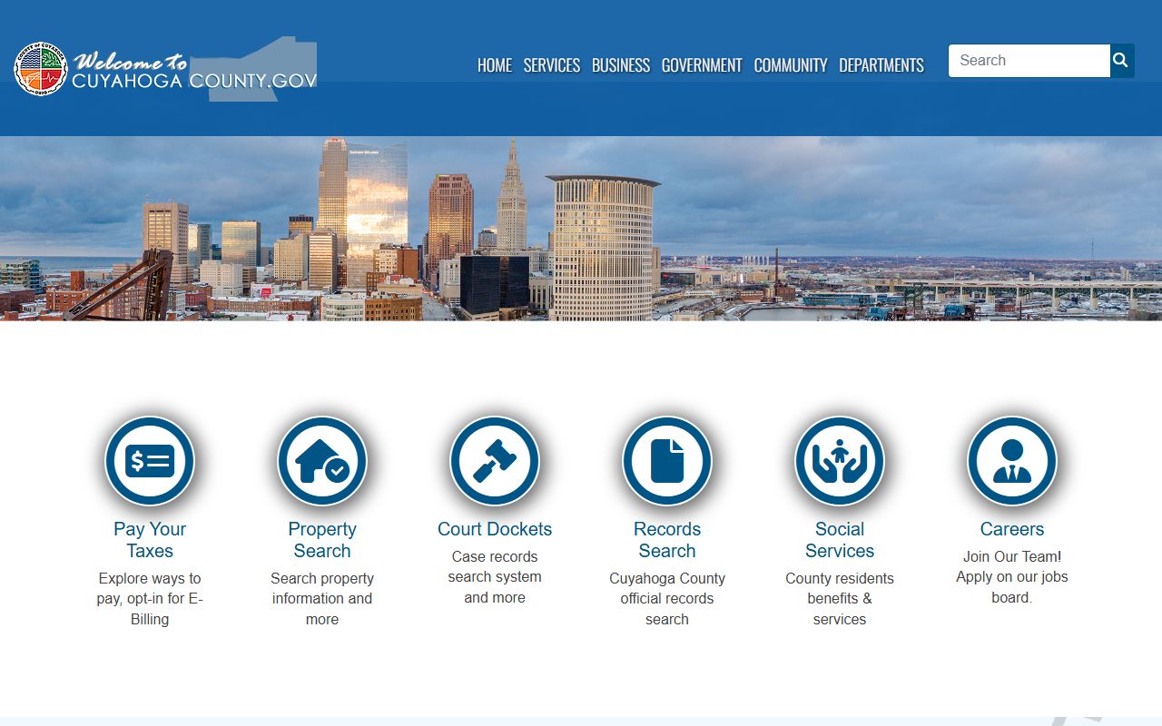 Cuyahoga County Clerk of Courts main page for court docket services