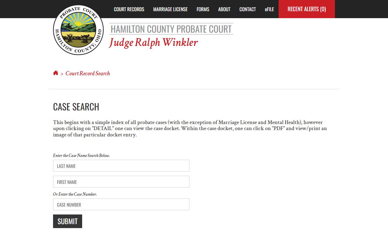 Hamilton County Ohio court docket probate court search portal