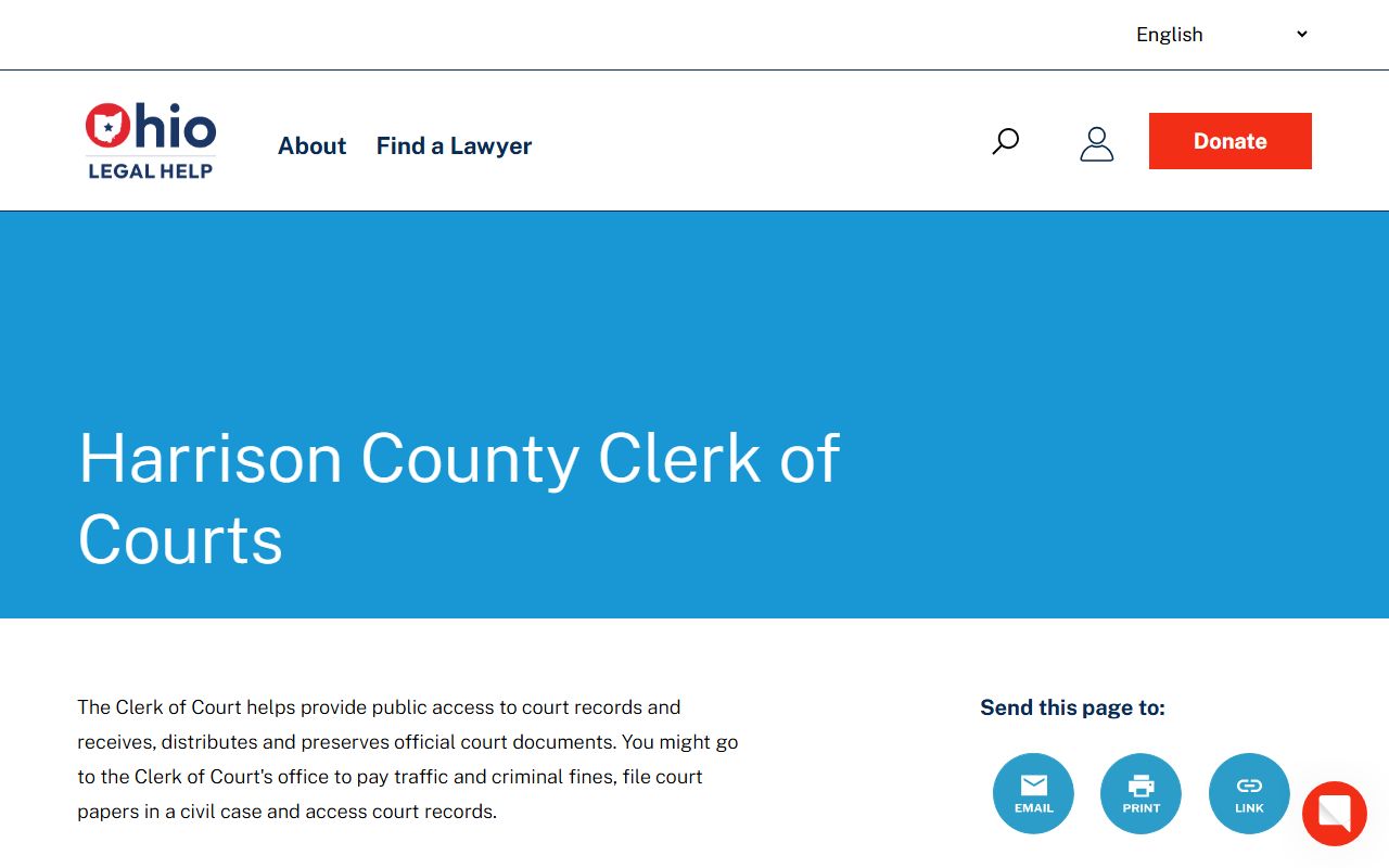 Ohio Legal Help page for Harrison County court docket records and legal assistance