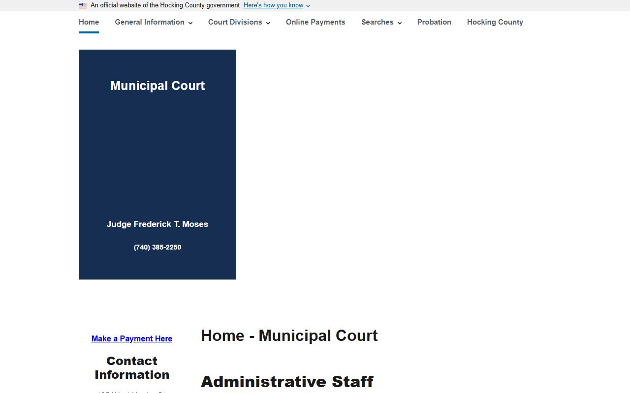 Hocking County Municipal Court website for court docket information