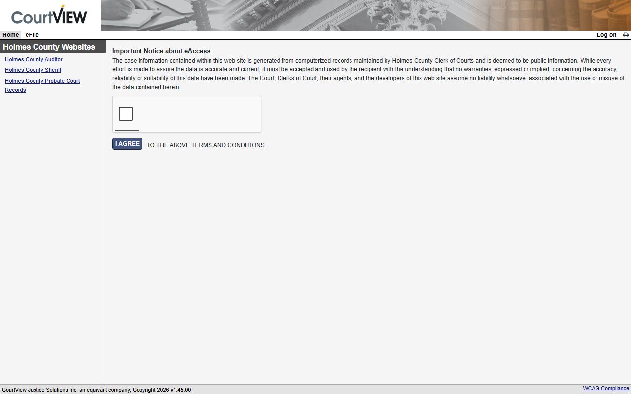 Holmes County CourtView portal for searching court docket records