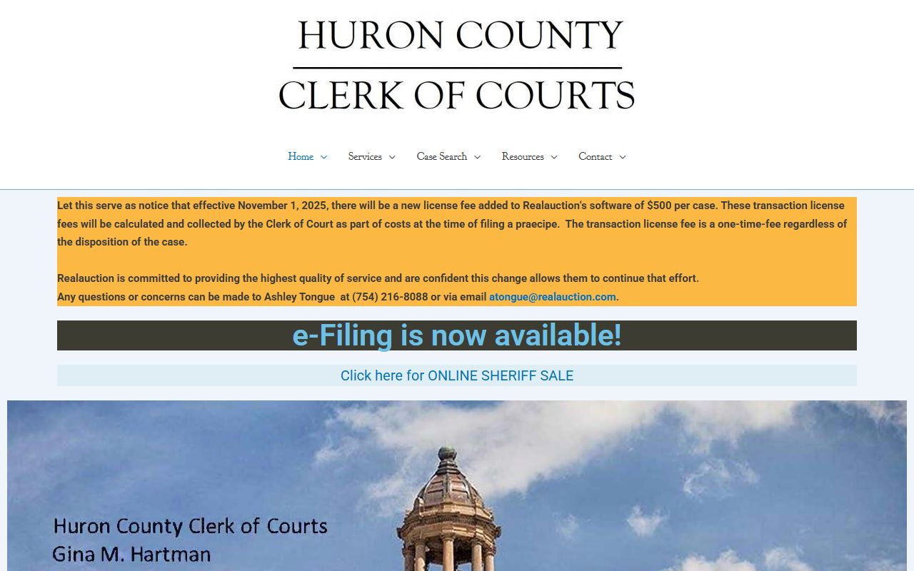 Huron County Clerk of Courts website for court docket records search