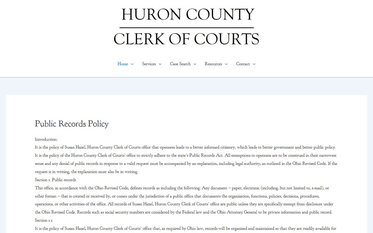 Huron County public records policy for court docket access