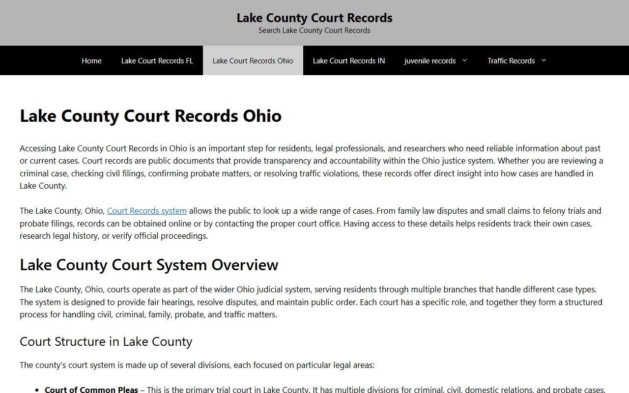 Lake County Ohio court records guide page