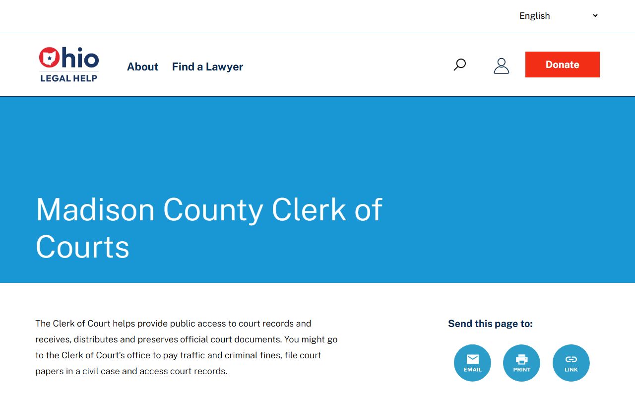 Ohio Legal Help page for Madison County court docket access