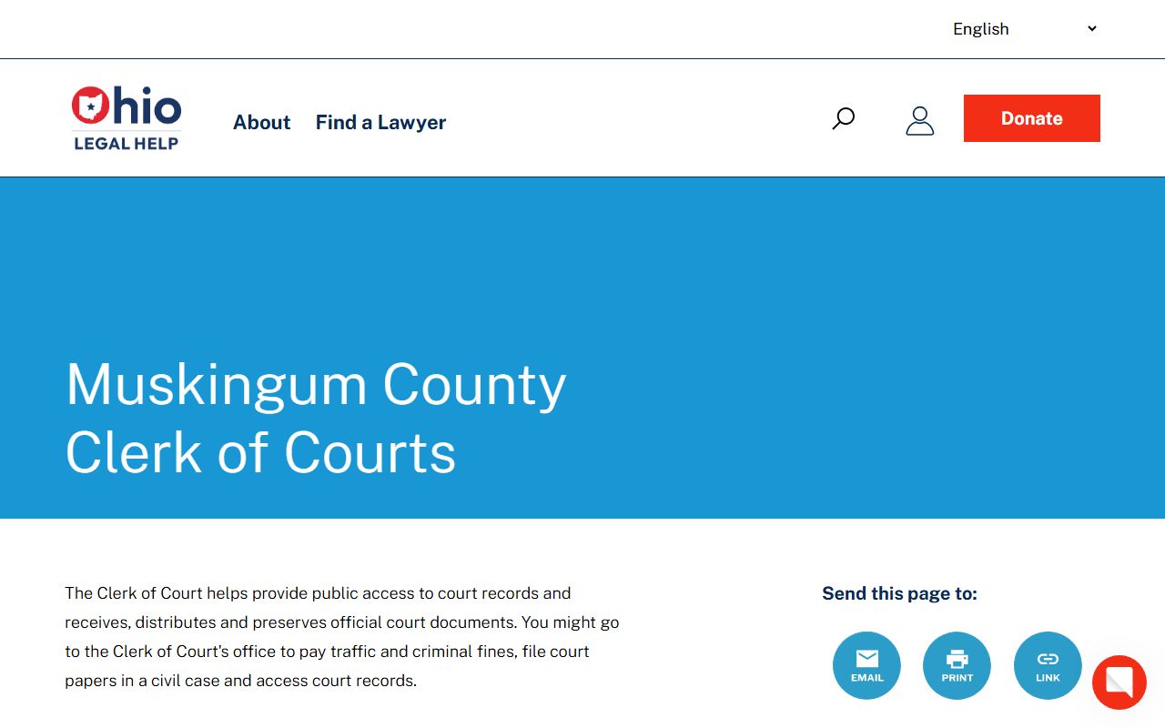 Ohio Legal Help resource page for Muskingum County court docket records