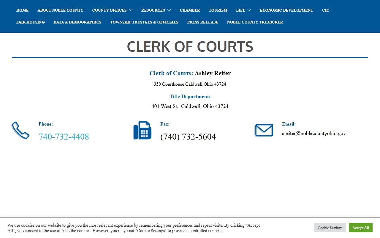 Noble County Clerk of Courts website for court docket records