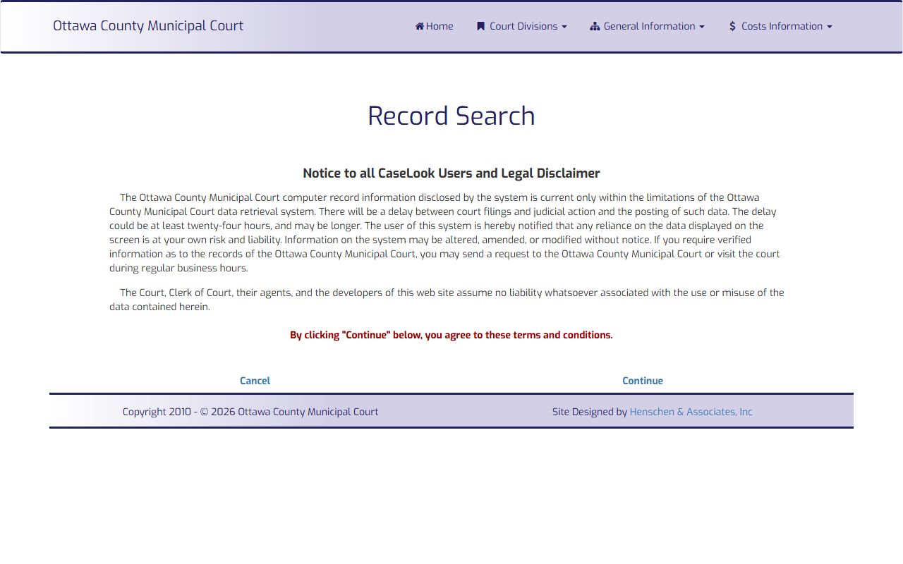Ottawa County Ohio Municipal Court record search page
