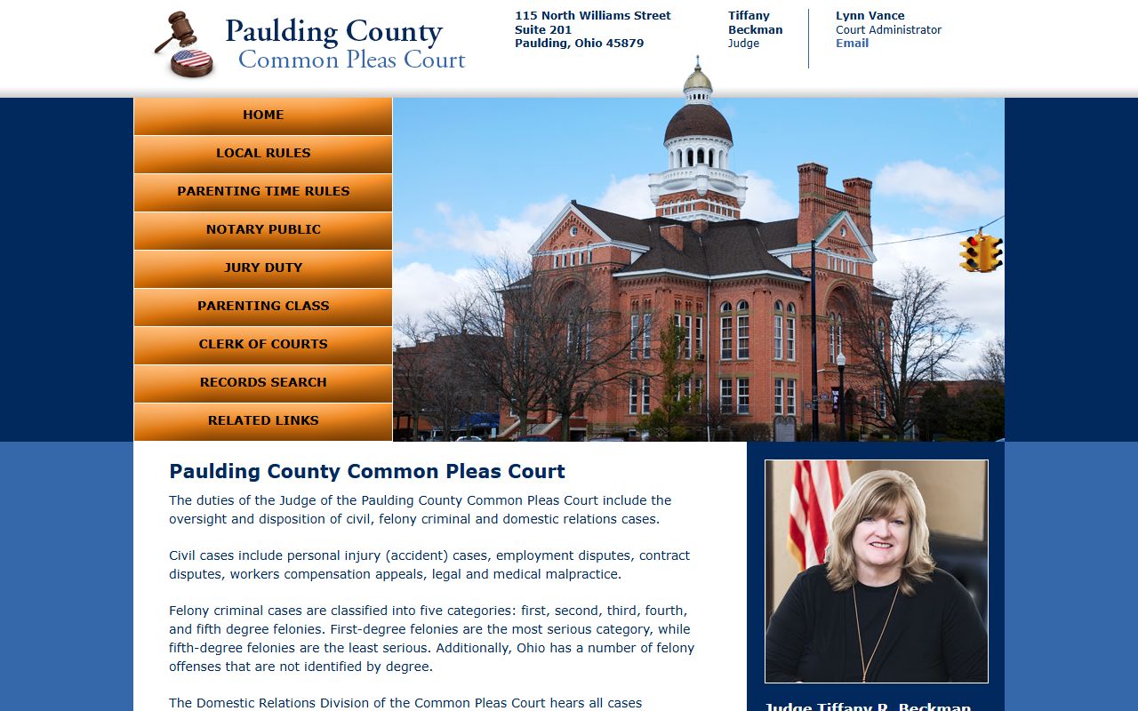 Paulding County Ohio Common Pleas Court homepage