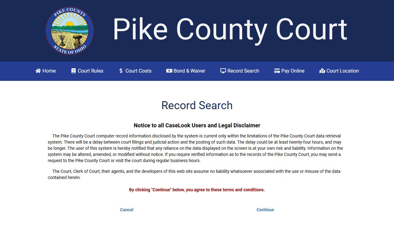 Pike County Ohio court docket online record search portal