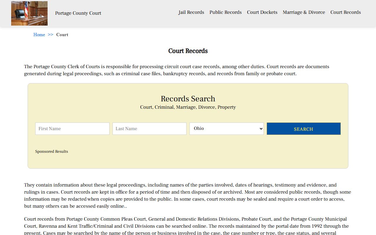 Portage County Ohio court docket online records search