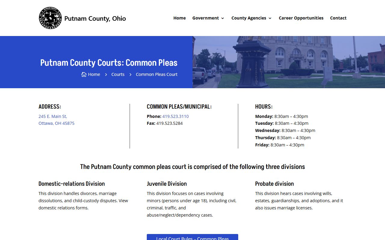 Putnam County Ohio court docket Common Pleas Court page