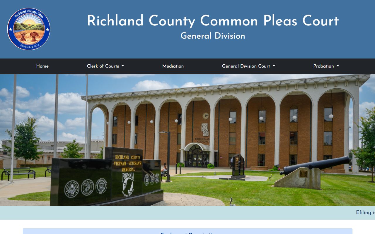 Richland County Ohio court docket courts website