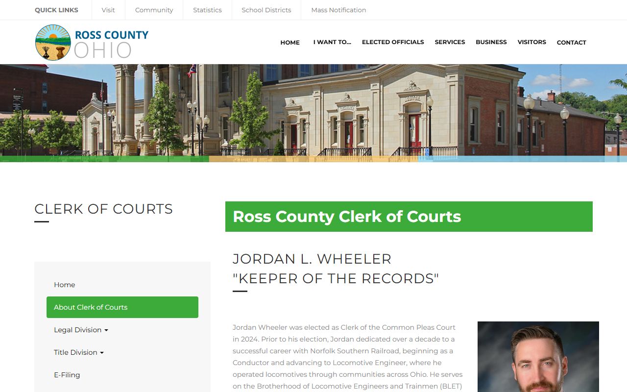 Ross County Ohio court docket Clerk of Courts page