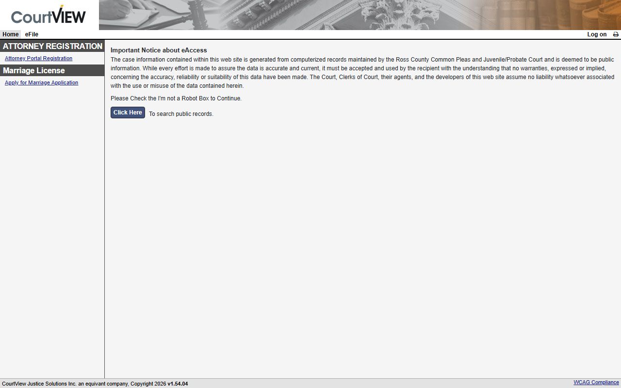 Ross County Ohio court docket eAccess online search system