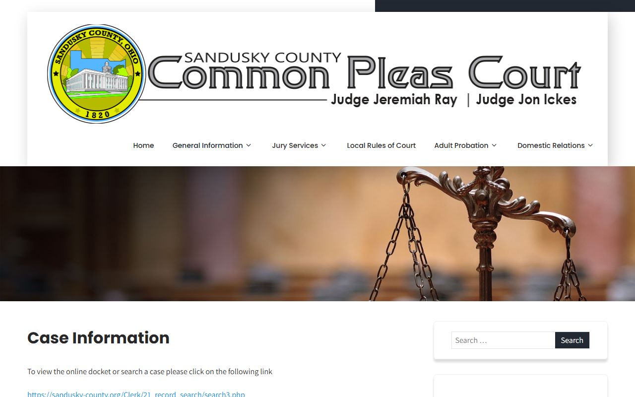 Sandusky County Common Pleas Court case information page