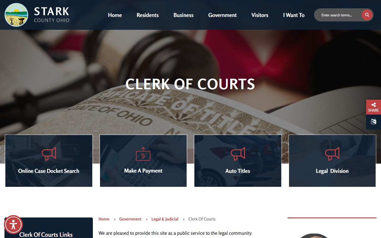 Stark County Clerk of Courts page for Canton court docket records