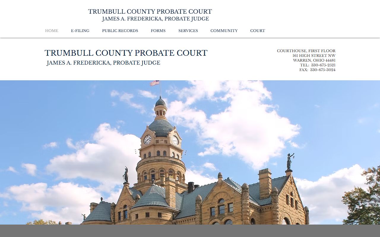 Trumbull County Probate Court website for court docket records in Warren Ohio