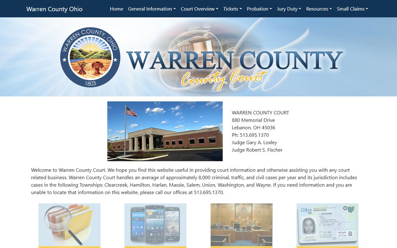 Warren County Court page for court docket record search