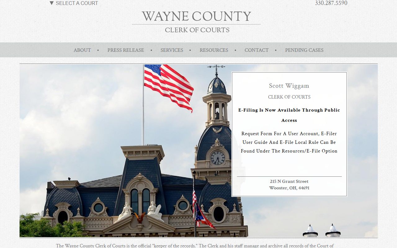 Wayne County Ohio Clerk of Courts website homepage